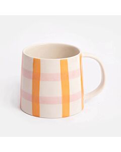 Caroline Gardner Orange/Pink Check Large Ceramic Mug